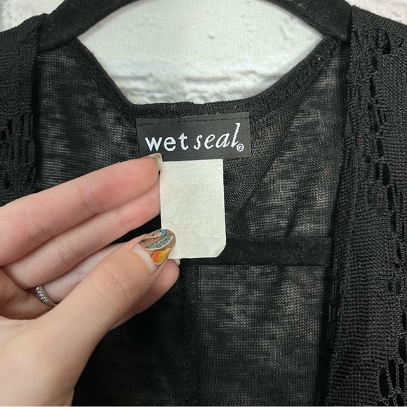 +🌸5/$25🌸Wet Seal Short Sleeve Open Front Lace Detailed Kimono Size Medium - Picture 11 of 13